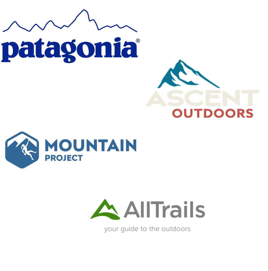 Competitor logos: Patagonia, Ascent Outdoors, Mountain Project, AllTrails