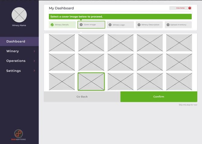 Wireframe of the cover image selection step